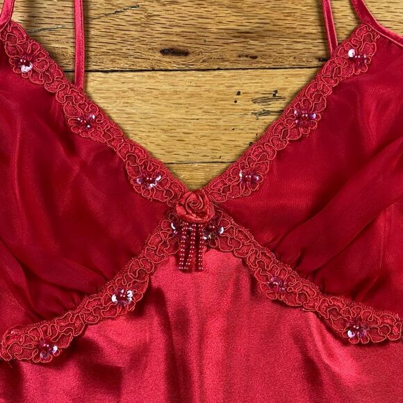 Vintage Delicates Red Maxi Slip With Sequin Trimming Size Large - Picture 6 of 7